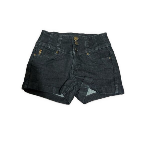 Bebe Dark Blue High Waist Rise Jewel Denim Jean Shorts 24 - Picture 1 of 4